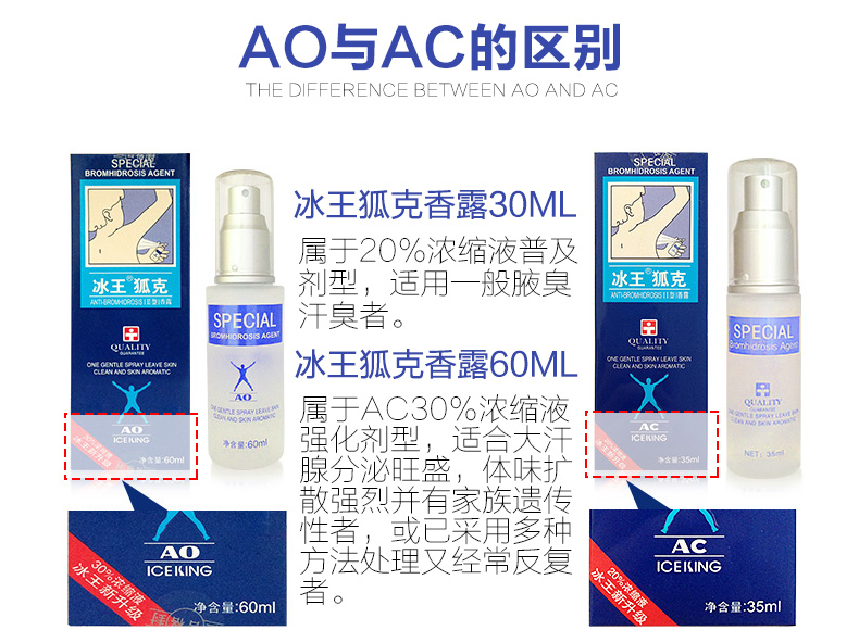 冰王狐克AO型60ml 除狐臭腋臭止汗抑汗香体露孕妇专用异味净味水 - 图1