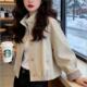 Spring Korean style stand collar slim striped patchwork jacket for women