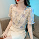 ເຄື່ອງນຸ່ງລະດູຮ້ອນ ruffled floral ຄໍ v ແຂນສັ້ນ snow