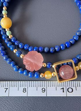 缘绘凤仪  阿富汗天然青金石 蜜蜡珠 三圈 3MM细手链项链