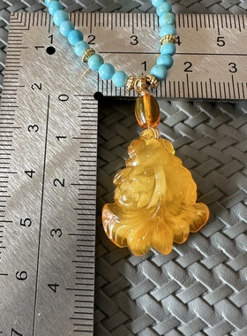 缘绘凤仪 天然原矿绿松石莲蓬锁骨链4Mm 金鱼蜜蜡吊坠 实物拍