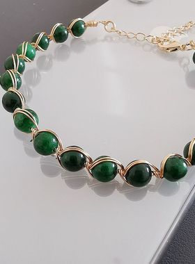 缘绘凤仪 编码03 干青玉石珠 直径6MM 14K包金线编织手链女