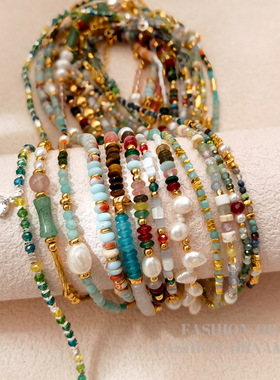 缘绘凤仪 夏季天然石炫彩色锁骨链小众设计颈链个性串珠锁骨链