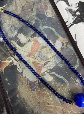vintage宫廷复古风简约百搭款 蓝色琉璃珠搭配夜明珠项链