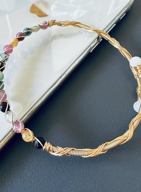 缘绘凤仪 36 天然彩碧玺珠4MM小珠手链包 金14K