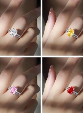 缘绘 S925纯银8A高碳钻戒指女焰火冰花切锆石彩宝戒高级感