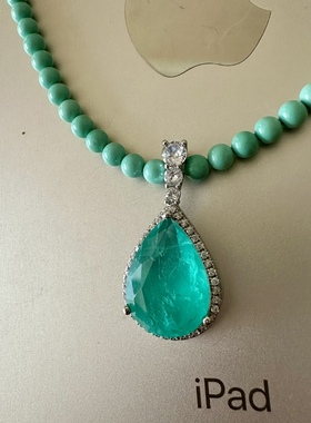 缘绘凤仪 天然绿松石 仿真帕拉伊巴碧玺吊坠 925银项链女锁骨链