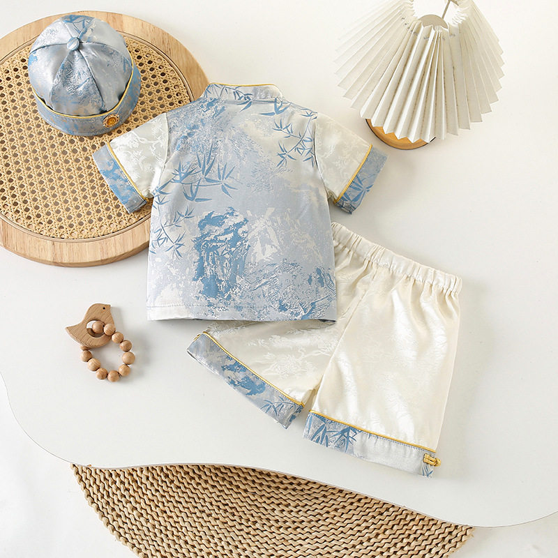 婴儿连体衣夏季新款男宝宝国风小少爷礼服中式帽子两件套唐装汉服,淘宝优惠券,粉丝福利购,淘宝优惠卷