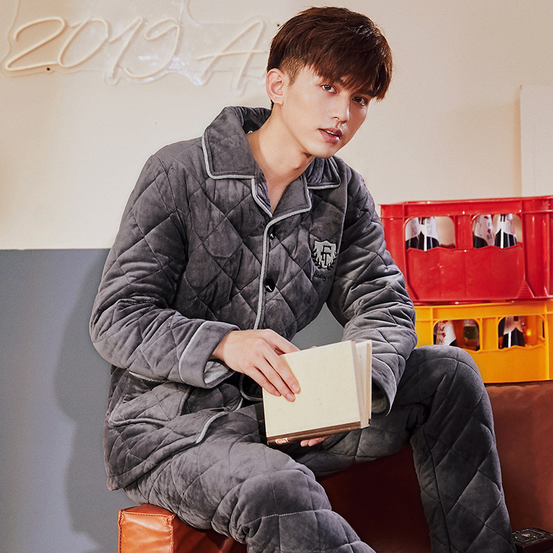 芬腾男冬季三层夹棉超厚加绒睡衣 芬腾广东睡衣/家居服套装