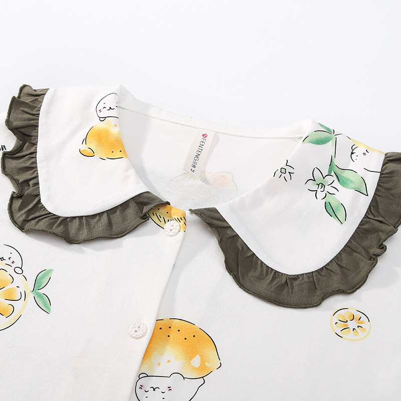 芬腾夏季韩版甜美可爱纯棉短袖睡衣 芬腾广东睡衣/家居服套装