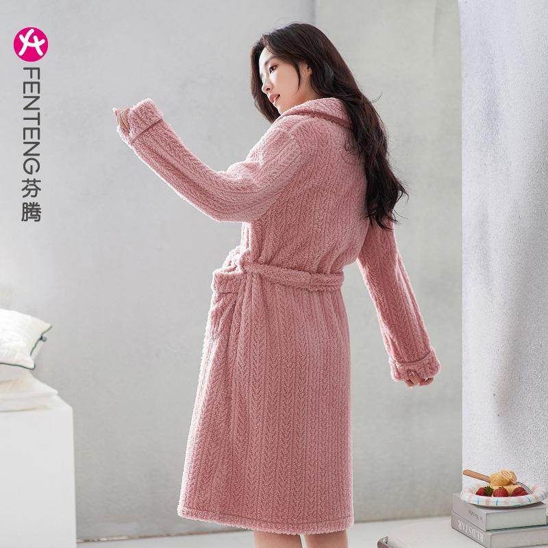 芬腾中长款晨袍家居服珊瑚绒睡衣女款秋冬季加绒加厚保暖睡袍浴袍,淘宝优惠券,粉丝福利购,淘宝优惠卷