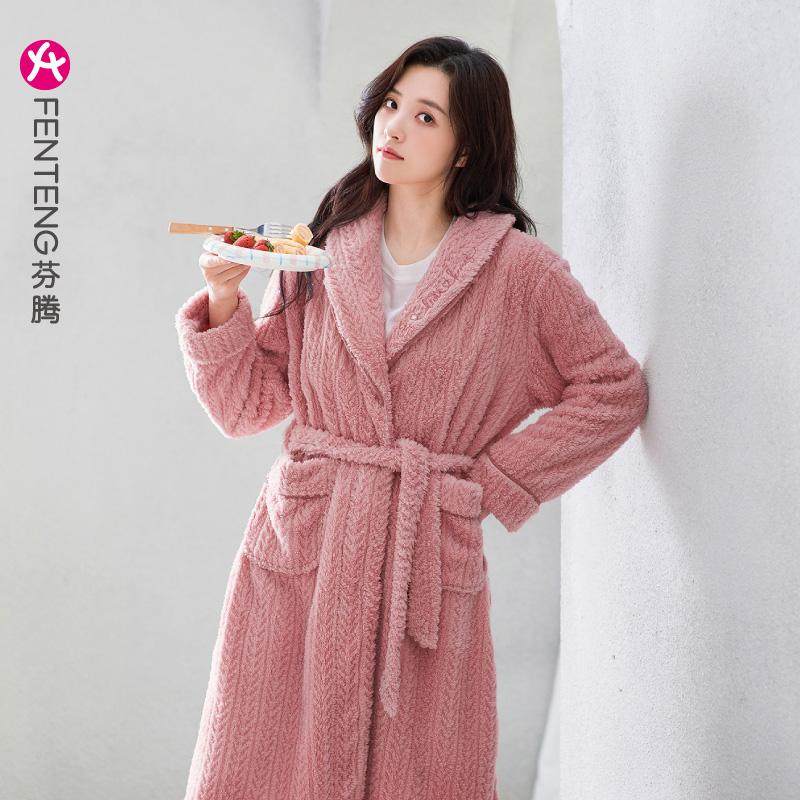芬腾中长款晨袍家居服珊瑚绒睡衣女款秋冬季加绒加厚保暖睡袍浴袍,淘宝优惠券,粉丝福利购,淘宝优惠卷