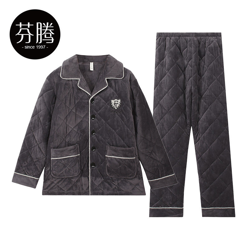 芬腾男冬季三层夹棉超厚加绒睡衣 芬腾广东睡衣/家居服套装