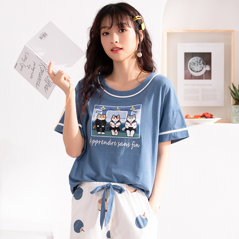 芬腾夏季短袖短裤纯棉韩版清新睡衣 芬腾广东睡衣/家居服套装