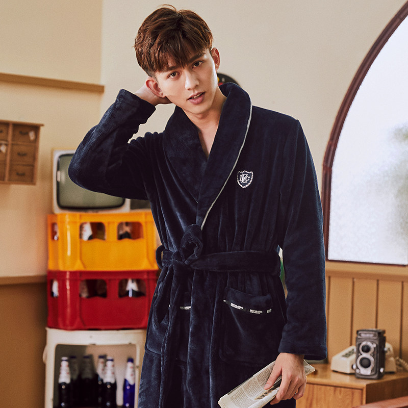 芬腾男珊瑚绒秋冬款加绒保暖裕袍 芬腾广东睡袍/浴袍