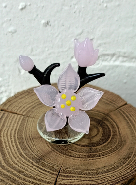 创意手工樱花粉小花琉璃工艺品  办公桌面茶宠装饰玻璃小摆件礼物