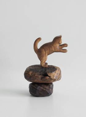 〈与猫共生 修复三〉原创纯手工雕刻创意家居木猫摆件泽无木作
