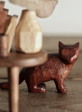 纯手工木家居摆件美式木猫原创