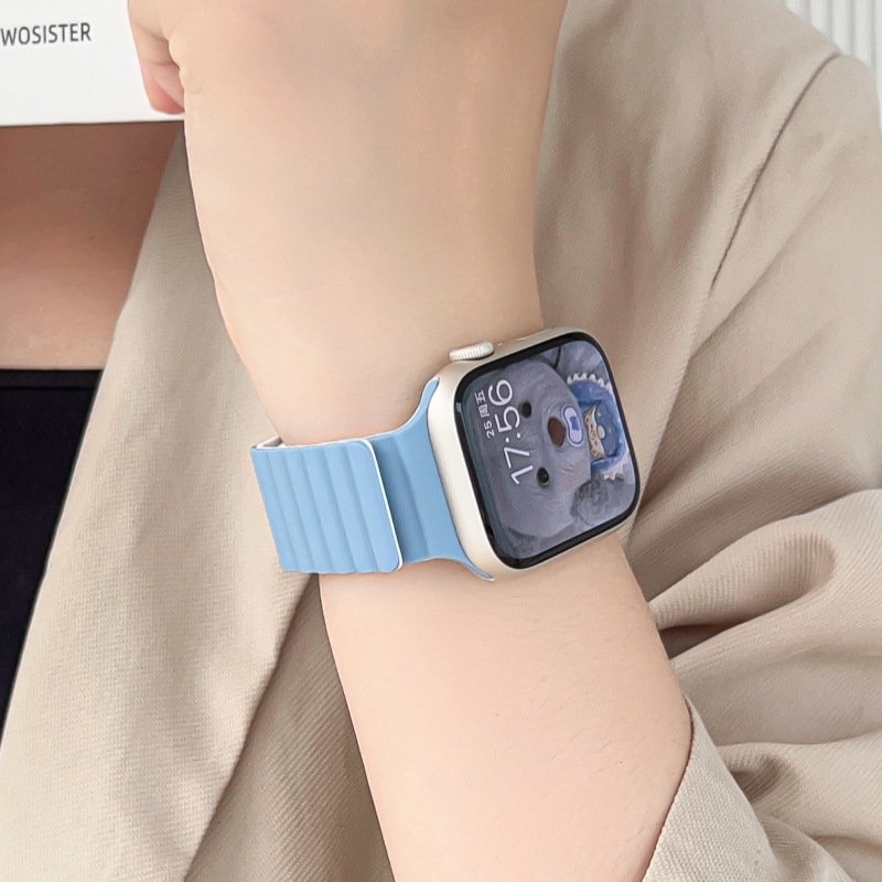 适用Apple Watch苹果S987硅胶强磁吸iWatch6手表带高级轻奢男女款-图1