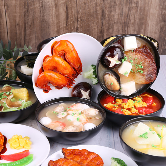 Simulated bowl of vegetable soup model cabinet decoration props