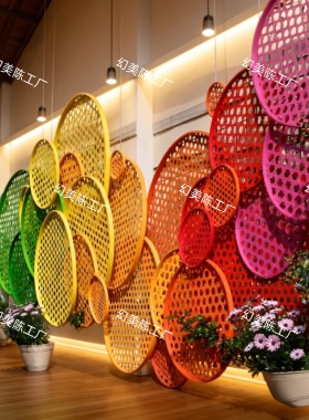 手工彩虹竹编装饰挂墙艺术装置农家乐餐厅墙面造景幼儿园氛围布置