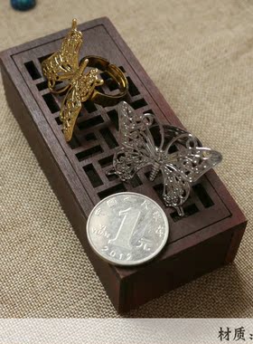 铜质蝴蝶戒指 开口 可调节金色古装饰品配件 手工diy新娘结婚材料