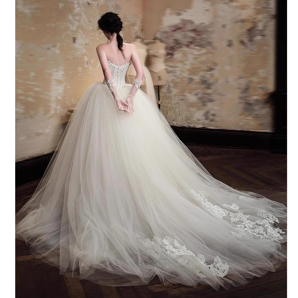 法式蕾丝公主抹胸婚纱显瘦蓬蓬裙超仙新娘结婚拖尾梦幻森系网红款,淘宝优惠券,粉丝福利购,淘宝优惠卷