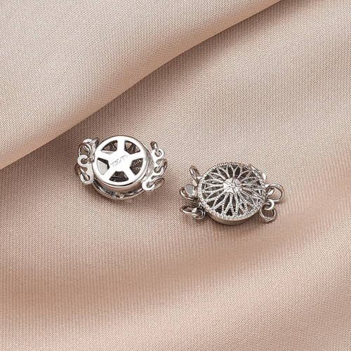 保色铜镀白金色圆形双排插扣手工diy珍珠手链项链收尾三排连接扣 - 图2