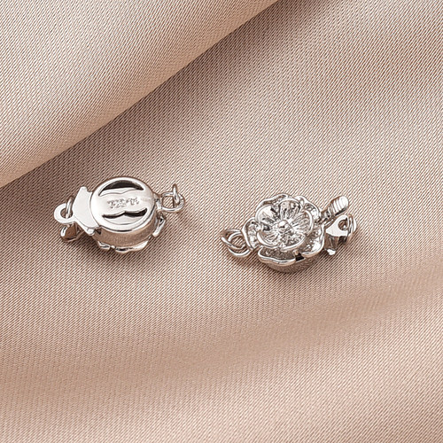 保色铜镀白金色圆形双排插扣手工diy珍珠手链项链收尾三排连接扣 - 图0