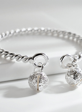 扭线宫铃镀银手镯女一步一响一想双铃铛古风手环七夕直播爆款货源