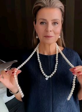 Ins博主同款西班牙海岛极光澳白色贝壳珍珠长项链毛衣链多种戴法