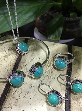 民族风925纯银四件套装蒙古元素戒子吊坠耳环手镯银饰女新鲜出炉