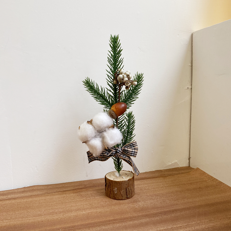ins复古松果干花木质圣诞树摆件圣诞节礼物 办公室桌面装饰品礼品 - 图1