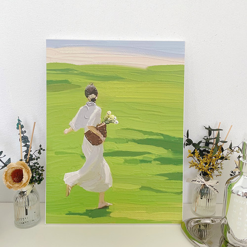 韩风可爱少女油画装饰画电视柜摆件现代简约挂画卧室桌面拍照背景 - 图0
