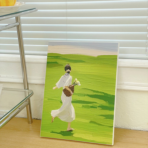 韩风可爱少女油画装饰画电视柜摆件现代简约挂画卧室桌面拍照背景 - 图1