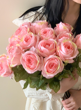 刘亦菲同款手捧花粉色玫瑰花假花