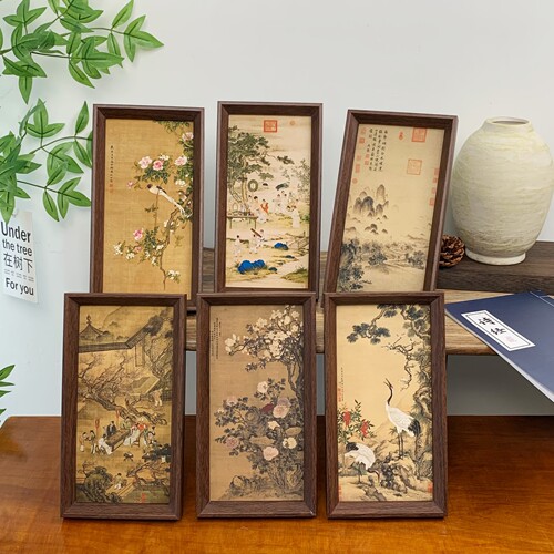 新中式古风国画山水画相框摆台 复刻艺术桌面摆件简约相框挂画 - 图1