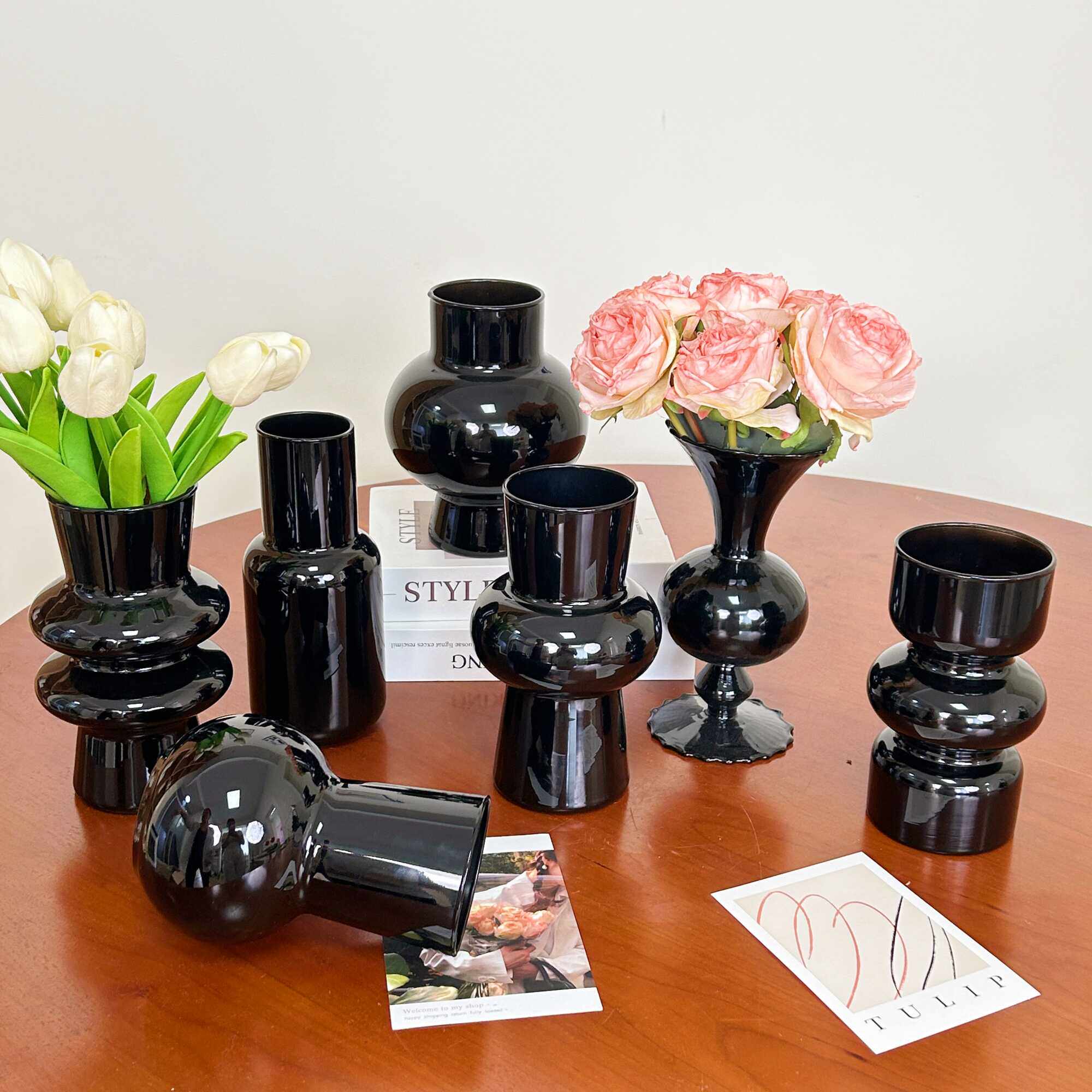 北欧ins风简约黑色玻璃花瓶水培鲜花插花仿真花创意家居装饰摆件,淘宝优惠券,粉丝福利购,淘宝优惠卷