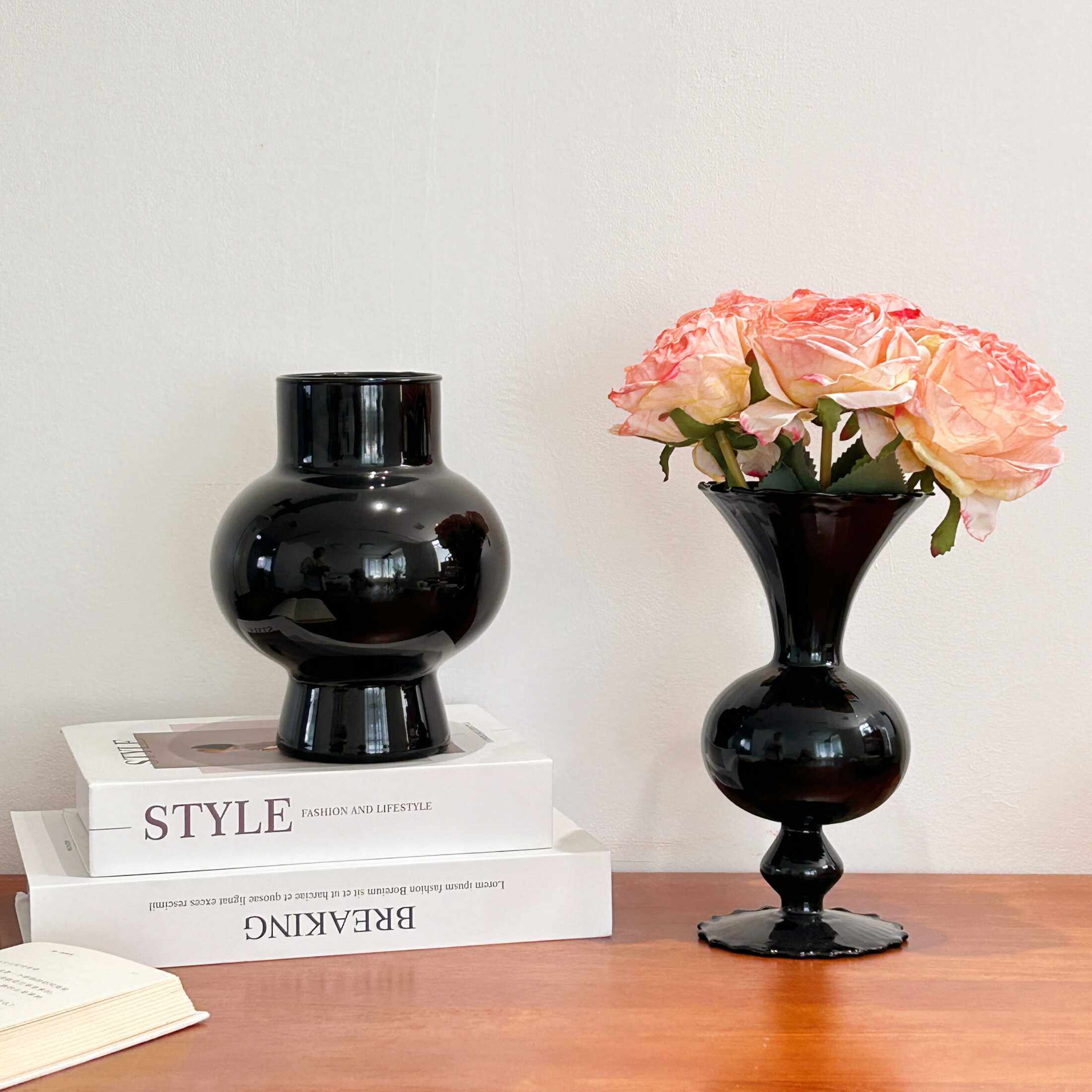 北欧ins风简约黑色玻璃花瓶水培鲜花插花仿真花创意家居装饰摆件,淘宝优惠券,粉丝福利购,淘宝优惠卷