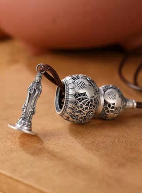 花丝镂空葫芦吊坠999纯银复古观音挂坠男时尚弥勒佛项链女保平安
