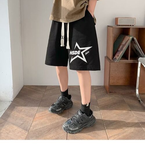 oversize美式复古潮牌印花休闲短裤男生夏季新款篮球运动五分裤子 - 图0