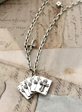 潮流立体手工扑克牌吊坠s925银