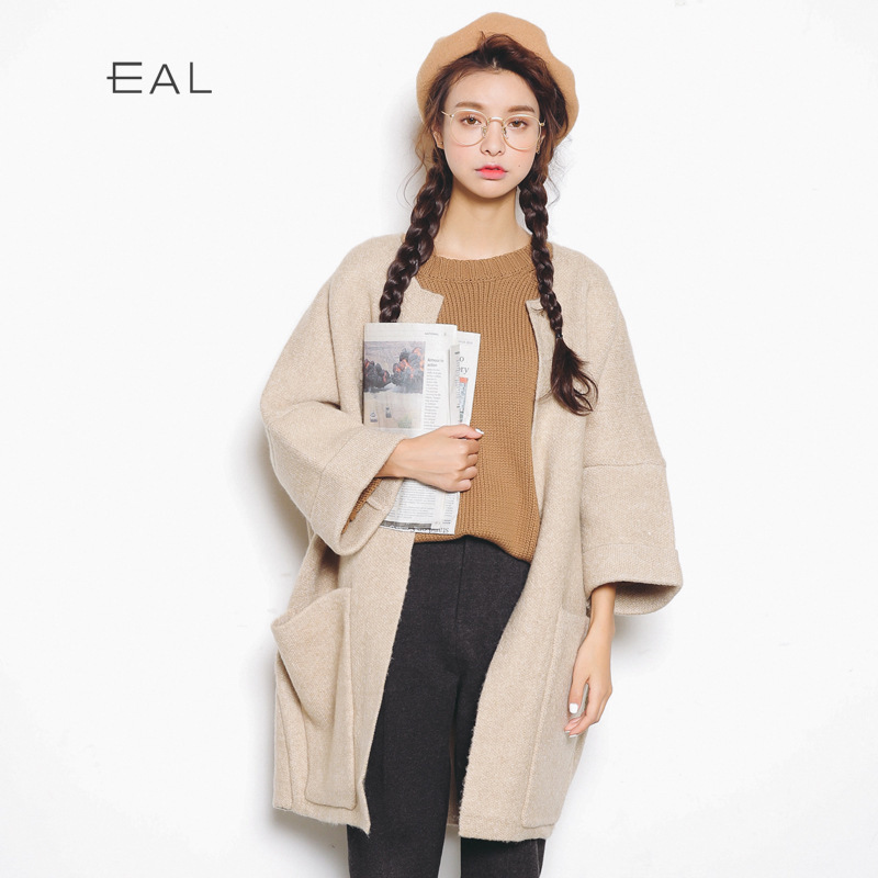 EAL羽迹毛衣女2023韩版女装中长款蝙蝠袖针织开衫春季外套潮A153-图1