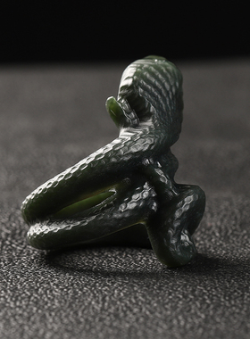 新疆和田玉塔青黑青生肖蛇戒指