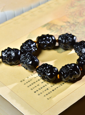 十八罗汉双面手串和田玉籽料墨玉