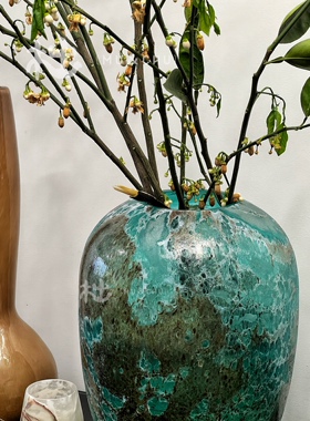 透光玻璃 | 侘寂风绿色花瓶客厅插花摆件中古风家居装饰品摆设