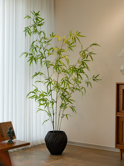 Bamboo simulated green plants, large floor-standing potted plants, song dynasty aesthetic soft decoration, zen fake trees, new chinese style tea room decoration