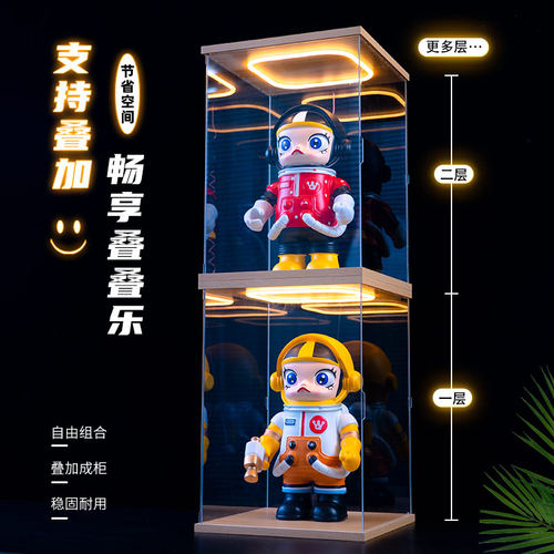 亚克力带灯展示盒乐高模型盲盒积木防尘罩高透明手办防尘盒展示柜 - 图2