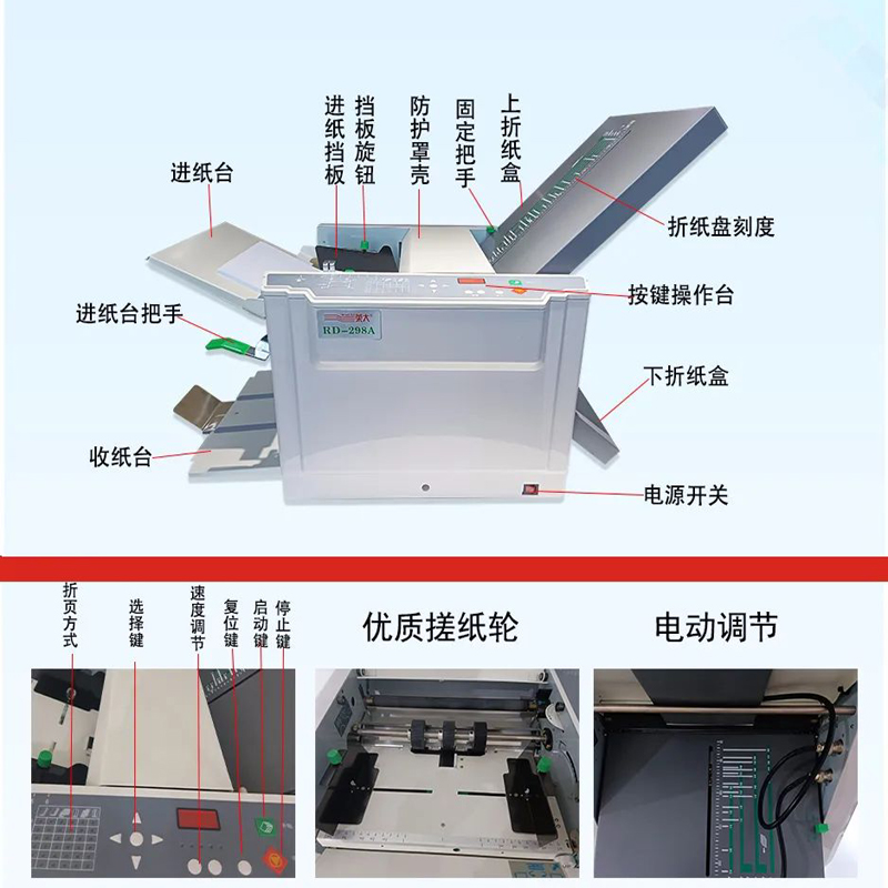 定制荣大RD-298A型A3折页机 RD-306可倒记数铜版纸折纸机十字折对折机 全自动6种折 - 图1