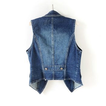 2024 ດູໃບໄມ້ລົ່ນແບບໃຫມ່ ripped denim vest ແມ່ຍິງສັ້ນ vest vest vest rivet jacket